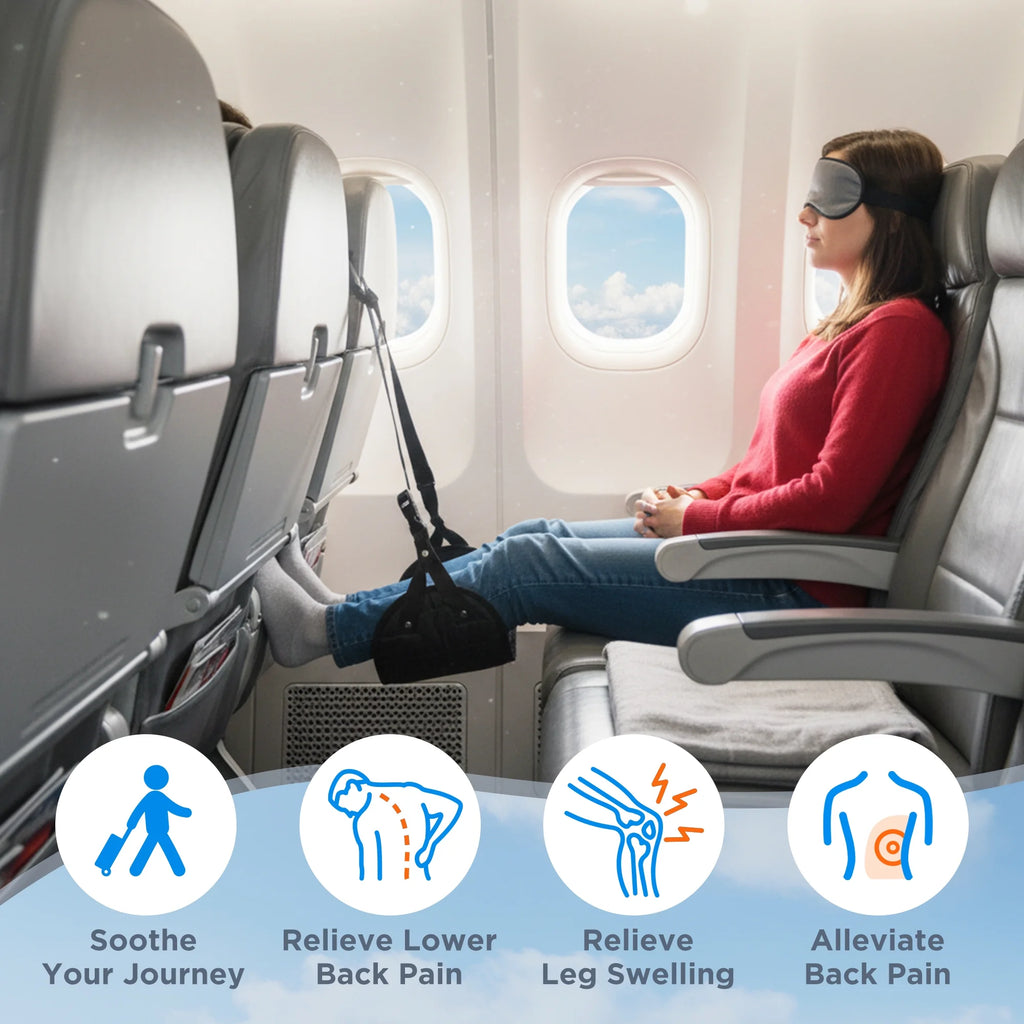 Extended Adjustable Airplane Foot Hammock, Portable Desk Foot Sling, Black