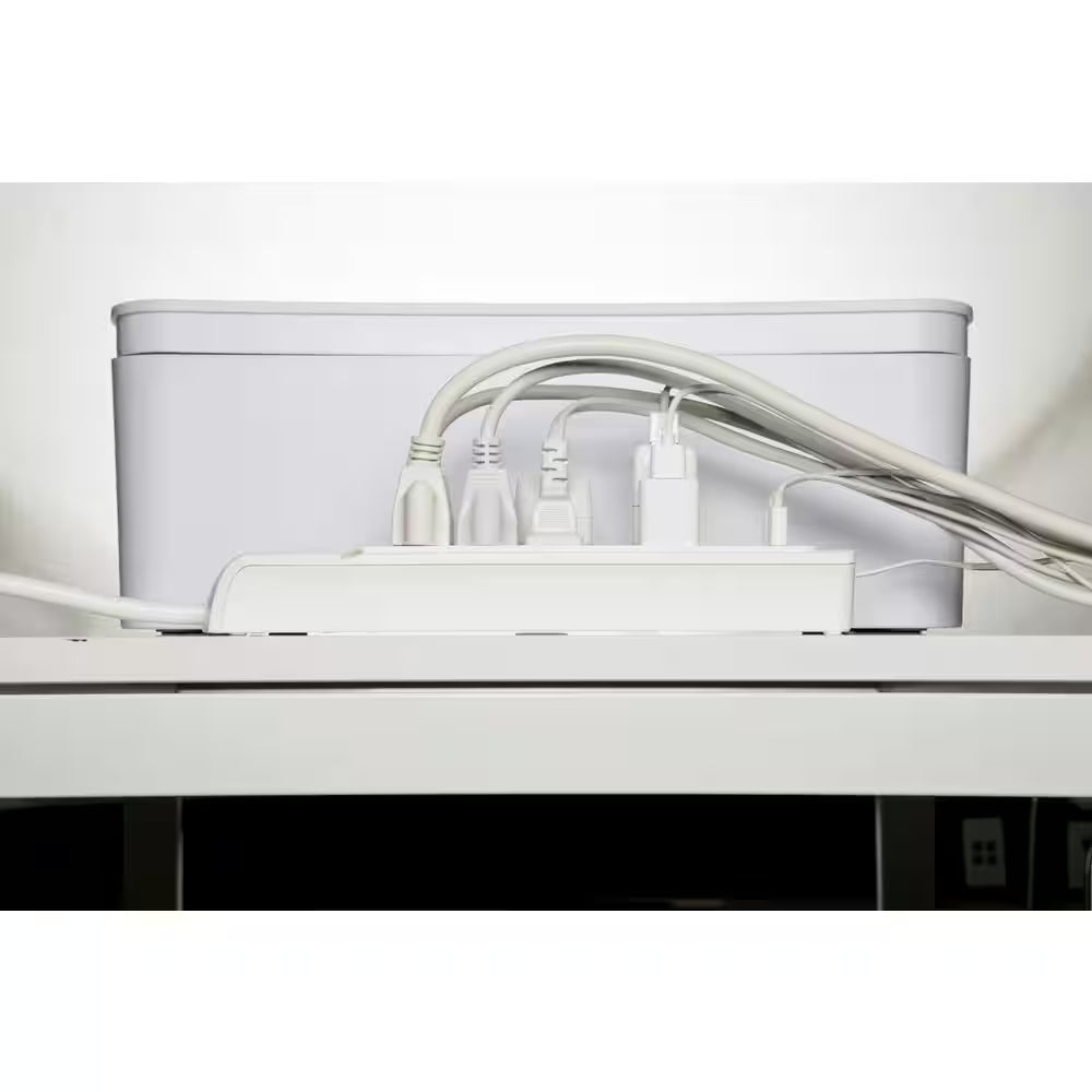In-Box Cable Organizing Management Box for under Desk in White