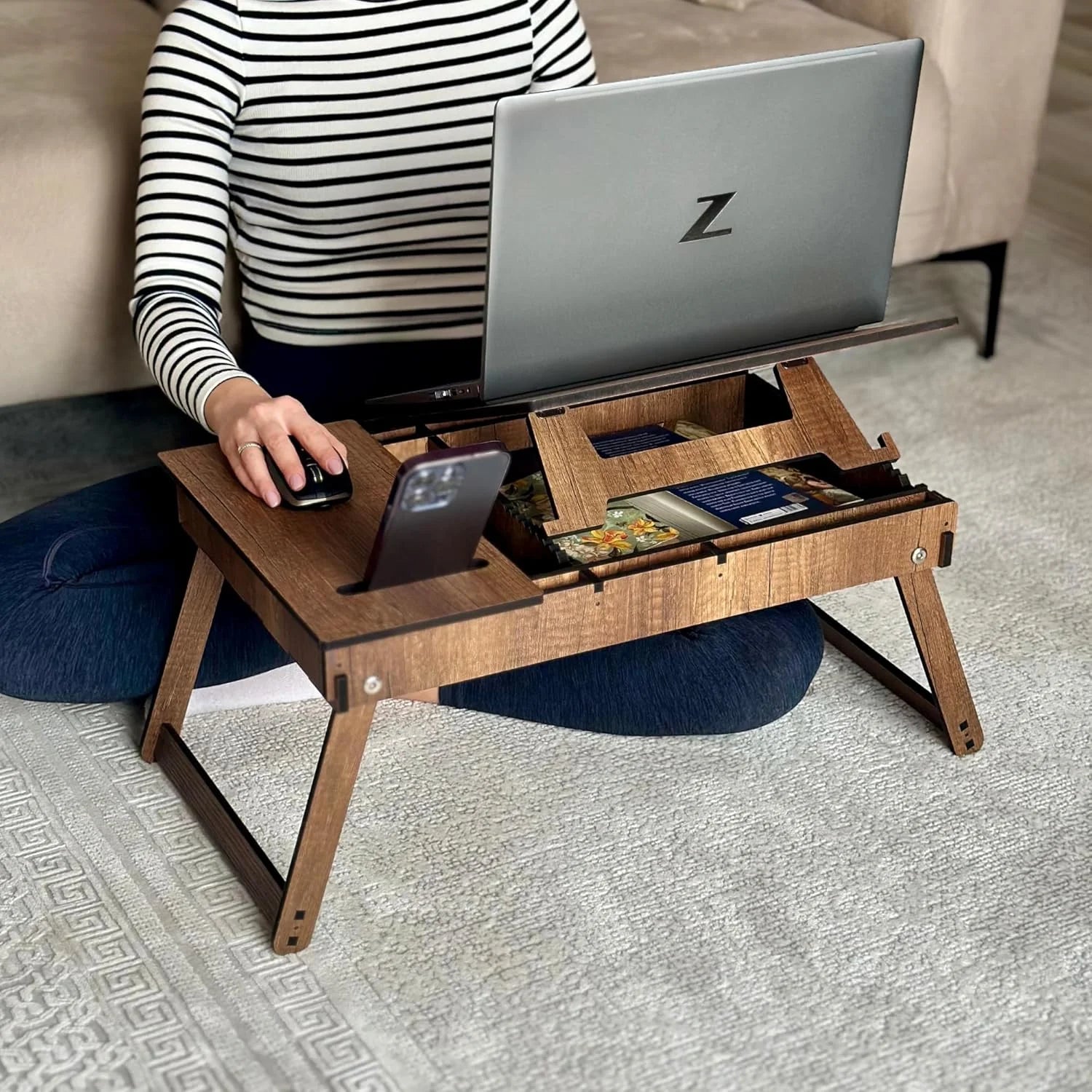 Versatile Laptop Stand for Bed - Adjustable Ergonomic Lap Tray with Built-In Storage for Comfort and Convenience