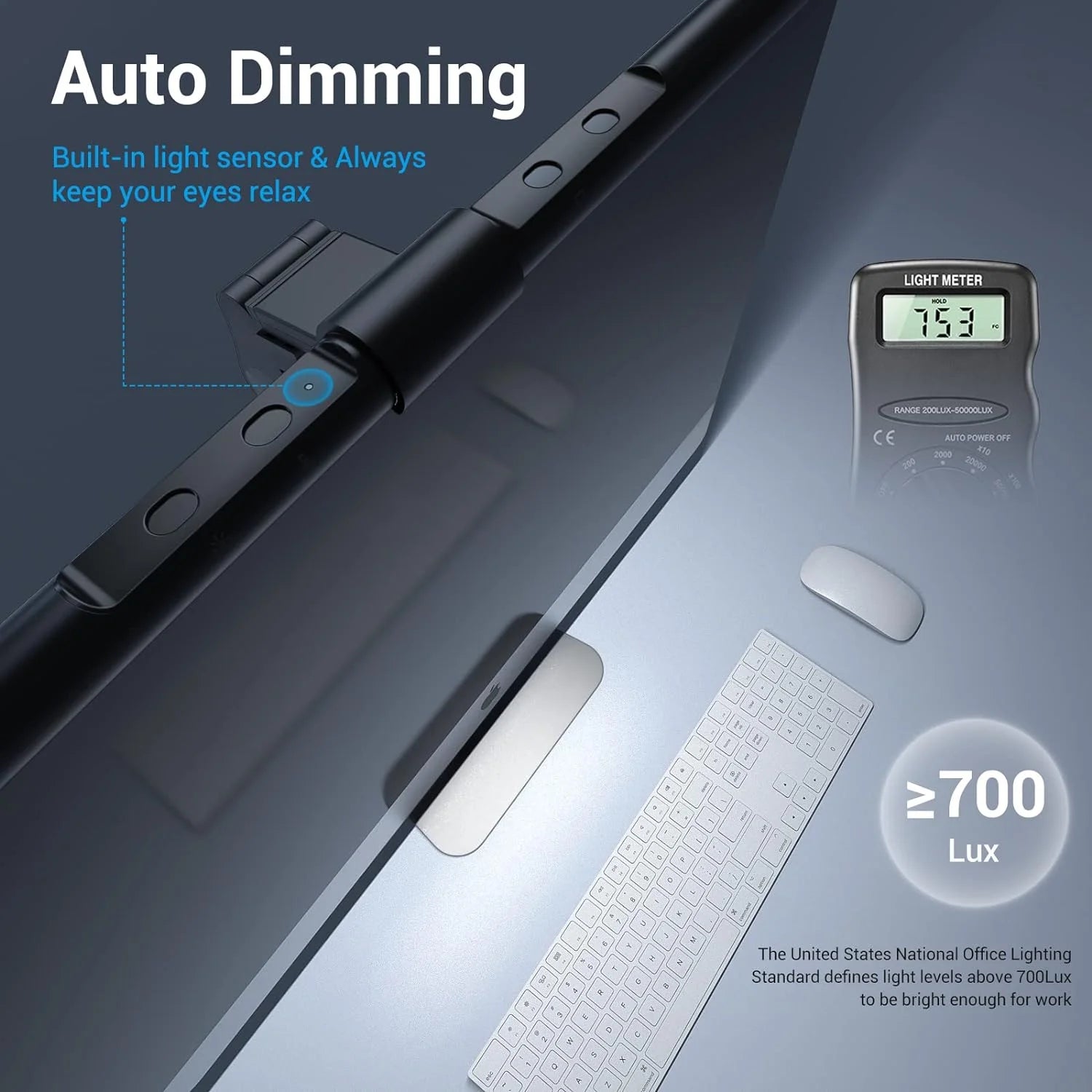 Computer Monitor Light, 15.75Inch/40Cm Screen Monitor Light Bar for Eye Caring, E-Reading LED Task Lamp with Auto-Dimming & Stepless Adjustment, Touch Control Space Saving Home Office Lamp