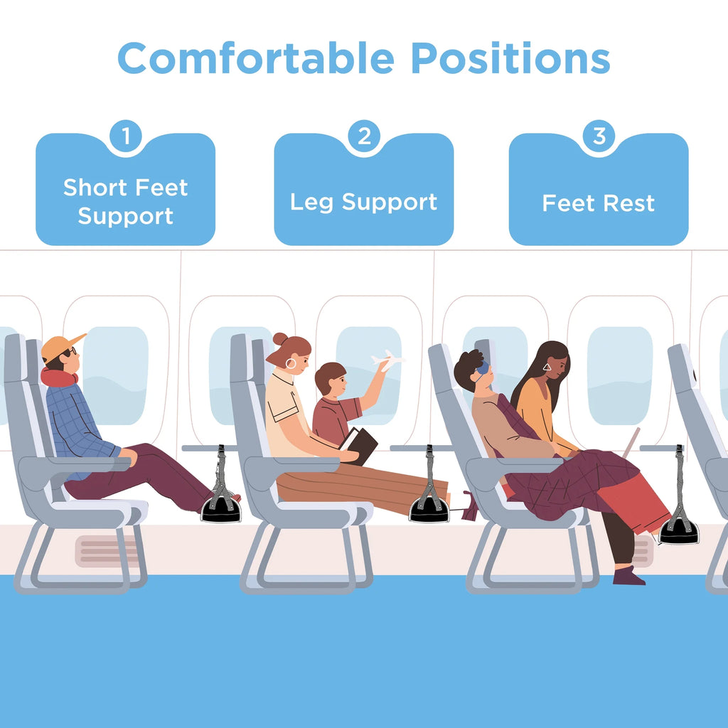 Extended Adjustable Airplane Foot Hammock, Portable Desk Foot Sling, Black