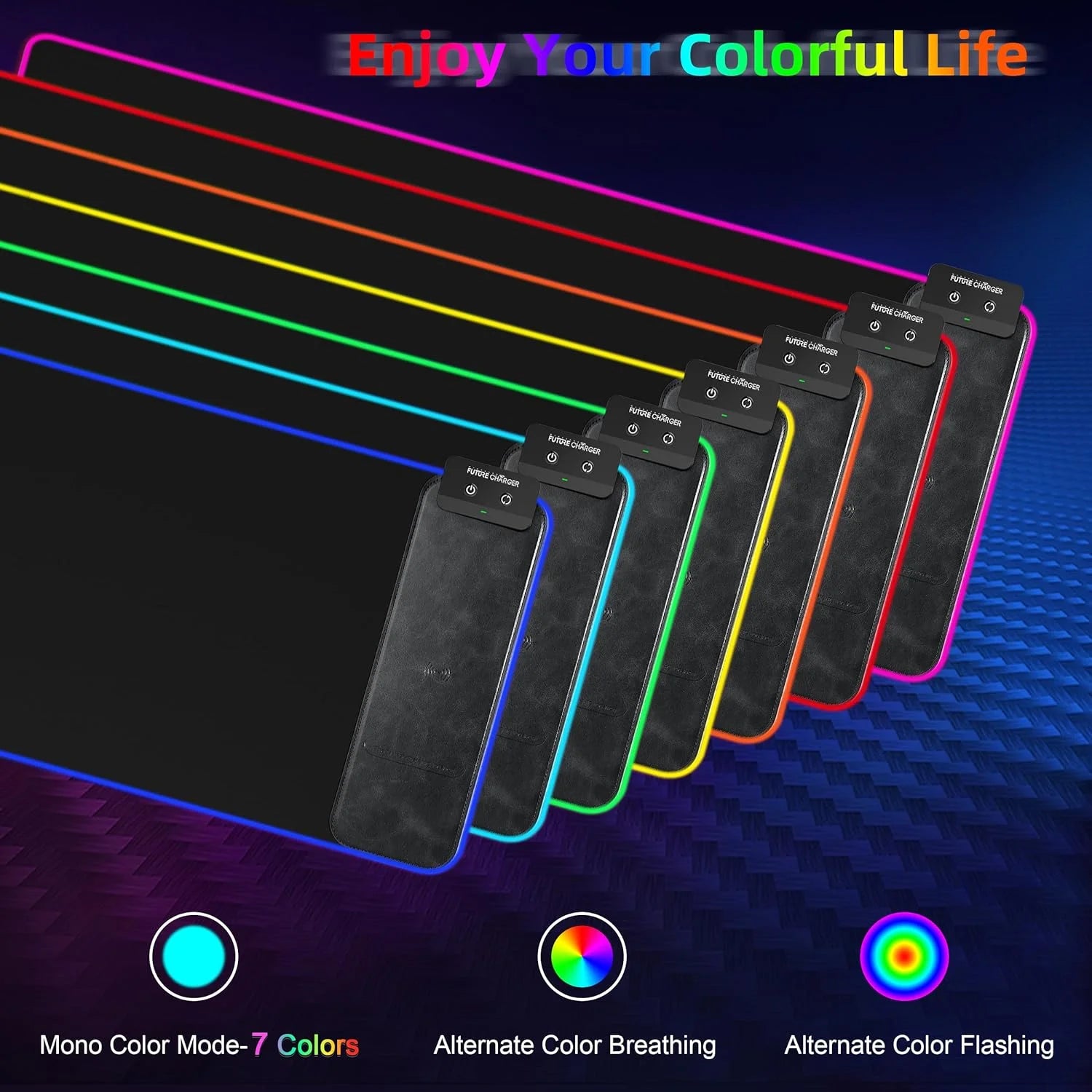 Mouse Pad with Wireless Charging, 15W RGB Gaming Mousepad with 9 Light, LED Large Desk Mat with Waterproof Non-Slip Rubber Base