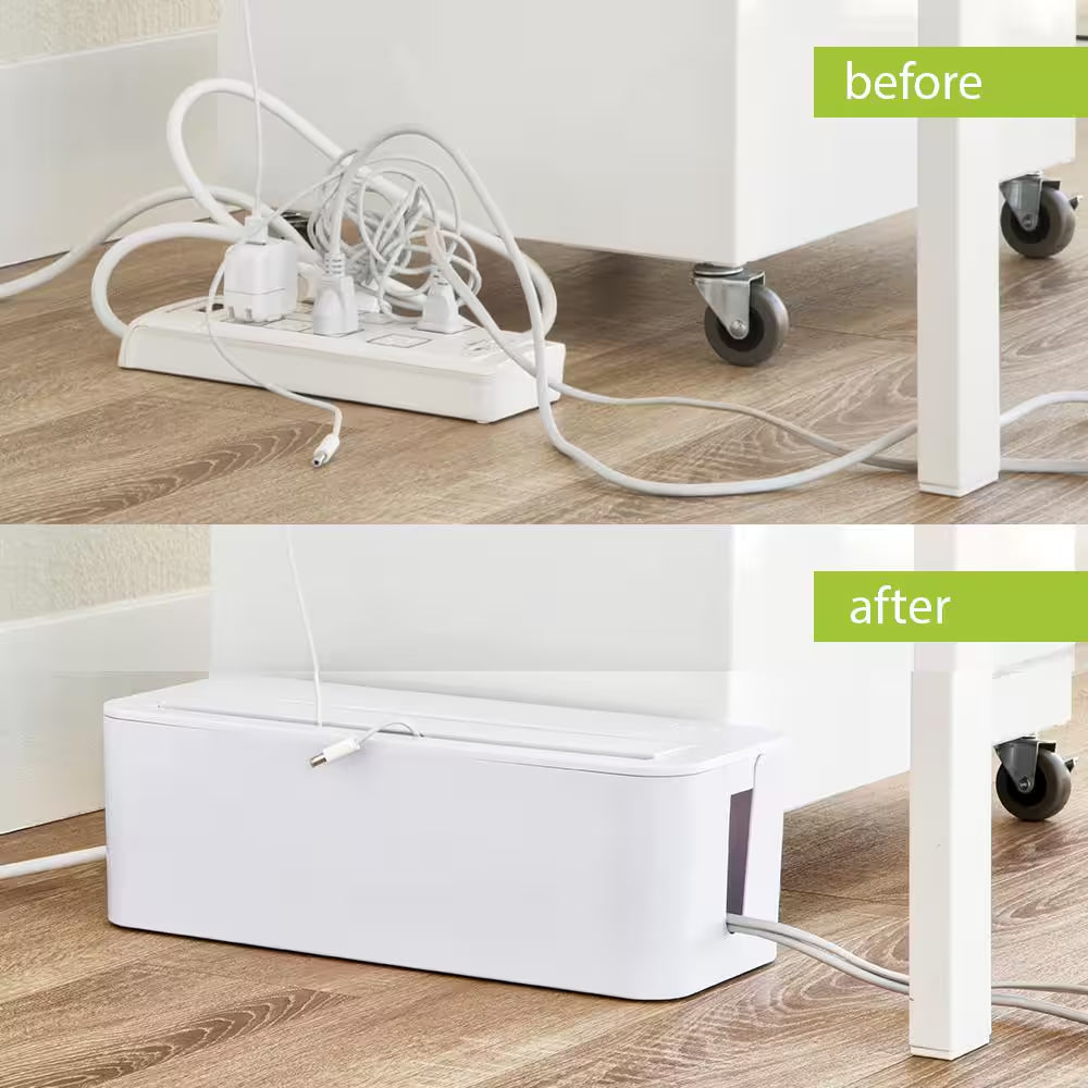 In-Box Cable Organizing Management Box for under Desk in White