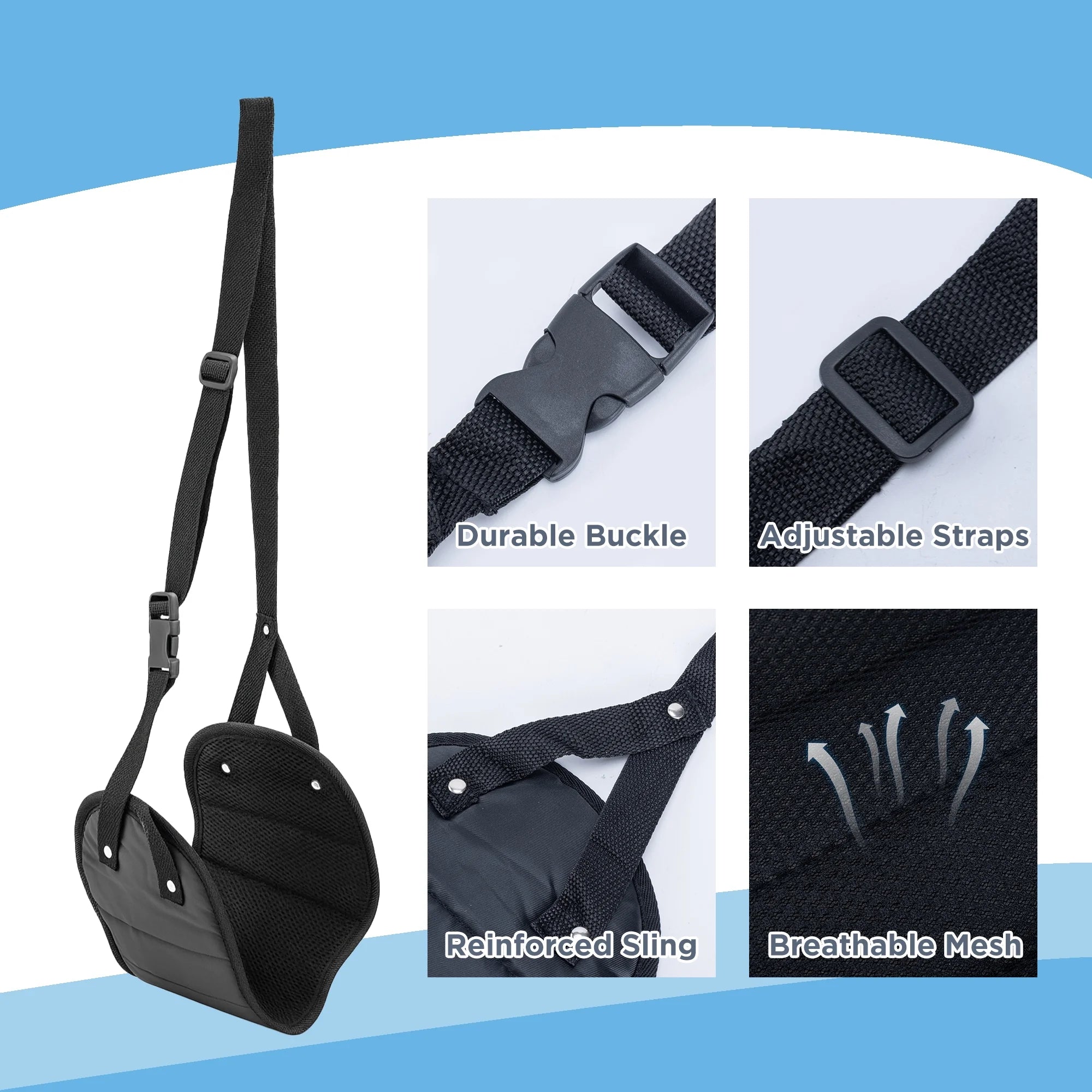 Extended Adjustable Airplane Foot Hammock, Portable Desk Foot Sling, Black