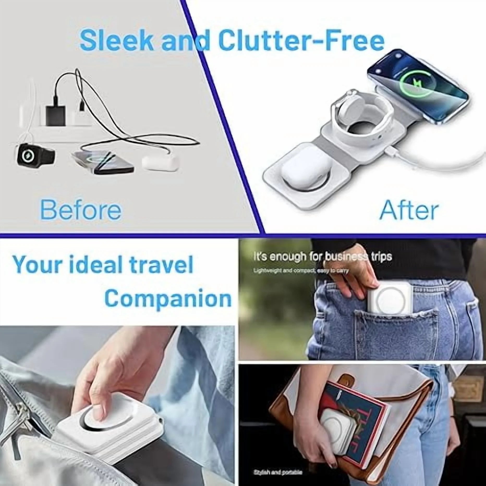 Revolutionary 3-in-1 Magnetic Fast Charging Pad - The Ultimate Travel Charger for Your Apple Devices!