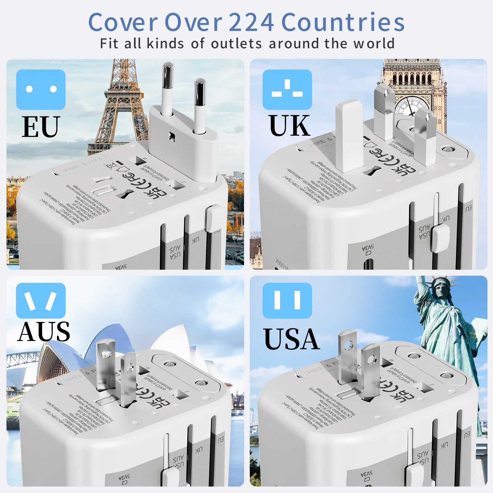 Ultimate Universal Travel Adapter: 6-in-1 International Wall Charger with Smart Power and Dual USB Ports for Global Adventures