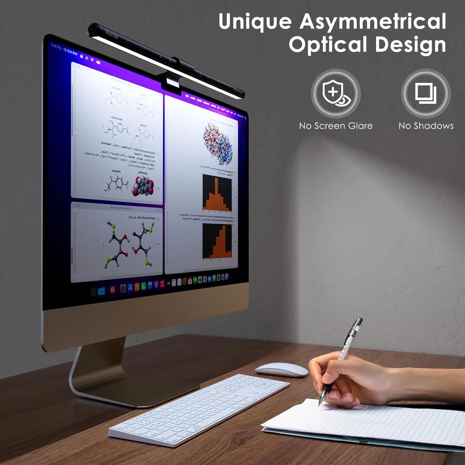 Computer Monitor Light, 15.75Inch/40Cm Screen Monitor Light Bar for Eye Caring, E-Reading LED Task Lamp with Auto-Dimming & Stepless Adjustment, Touch Control Space Saving Home Office Lamp