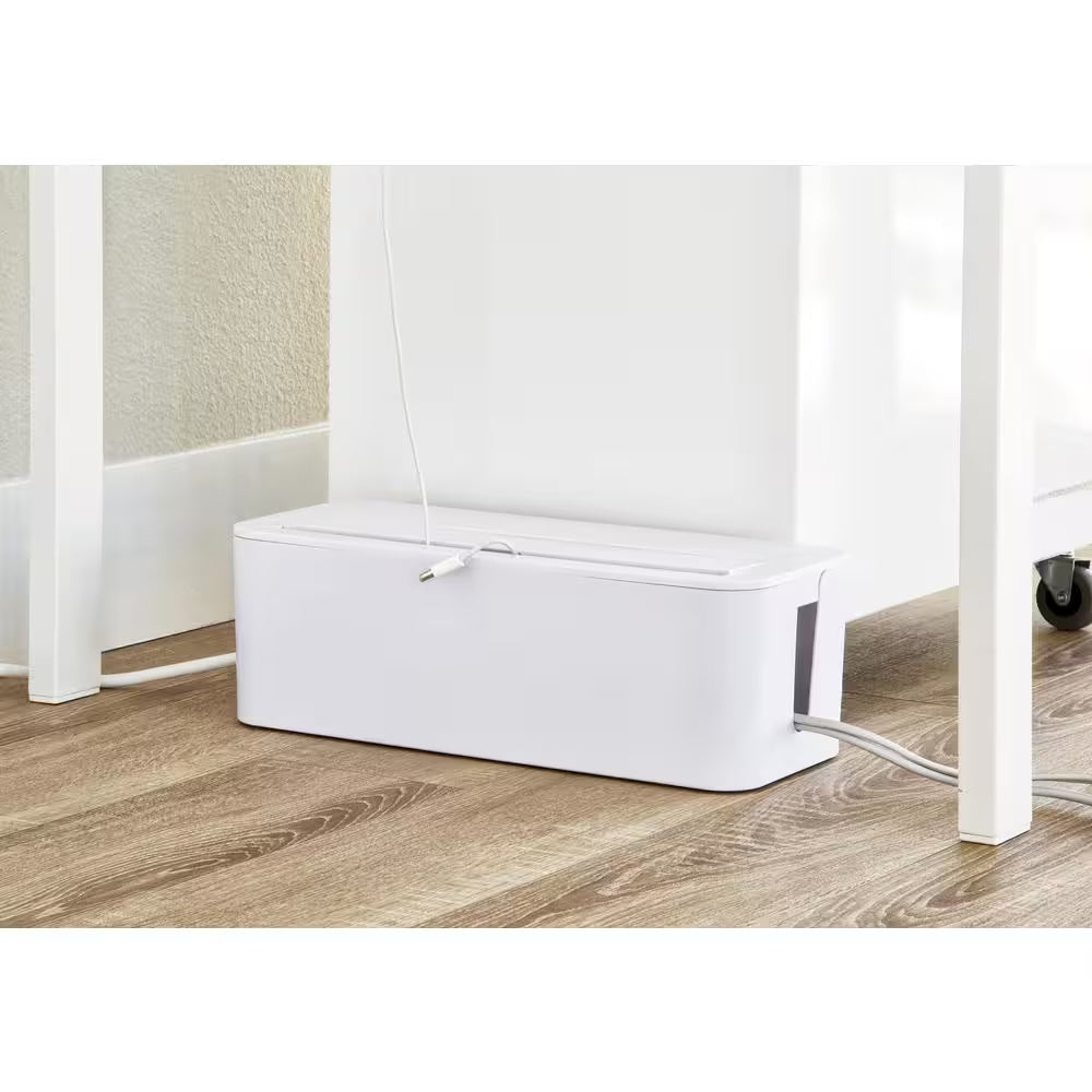 In-Box Cable Organizing Management Box for under Desk in White
