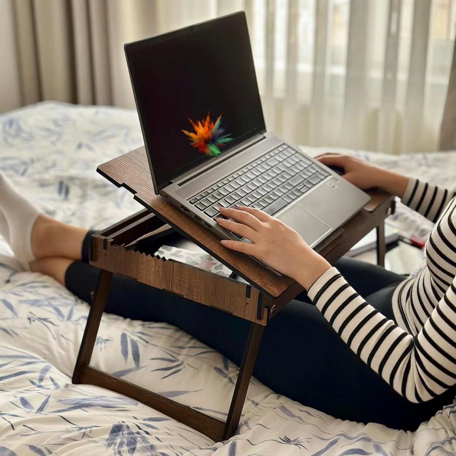 Versatile Laptop Stand for Bed - Adjustable Ergonomic Lap Tray with Built-In Storage for Comfort and Convenience