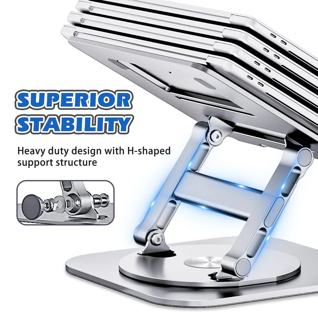Elevate Your Workspace with the Adjustable Portable Laptop Stand - 360° Rotating Aluminum Riser for All Your Devices