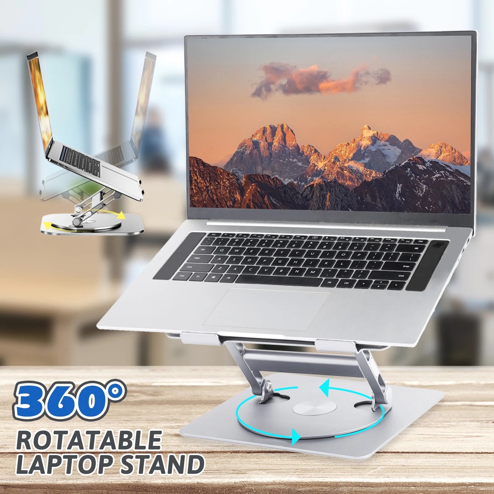 Elevate Your Workspace with the Adjustable Portable Laptop Stand - 360° Rotating Aluminum Riser for All Your Devices