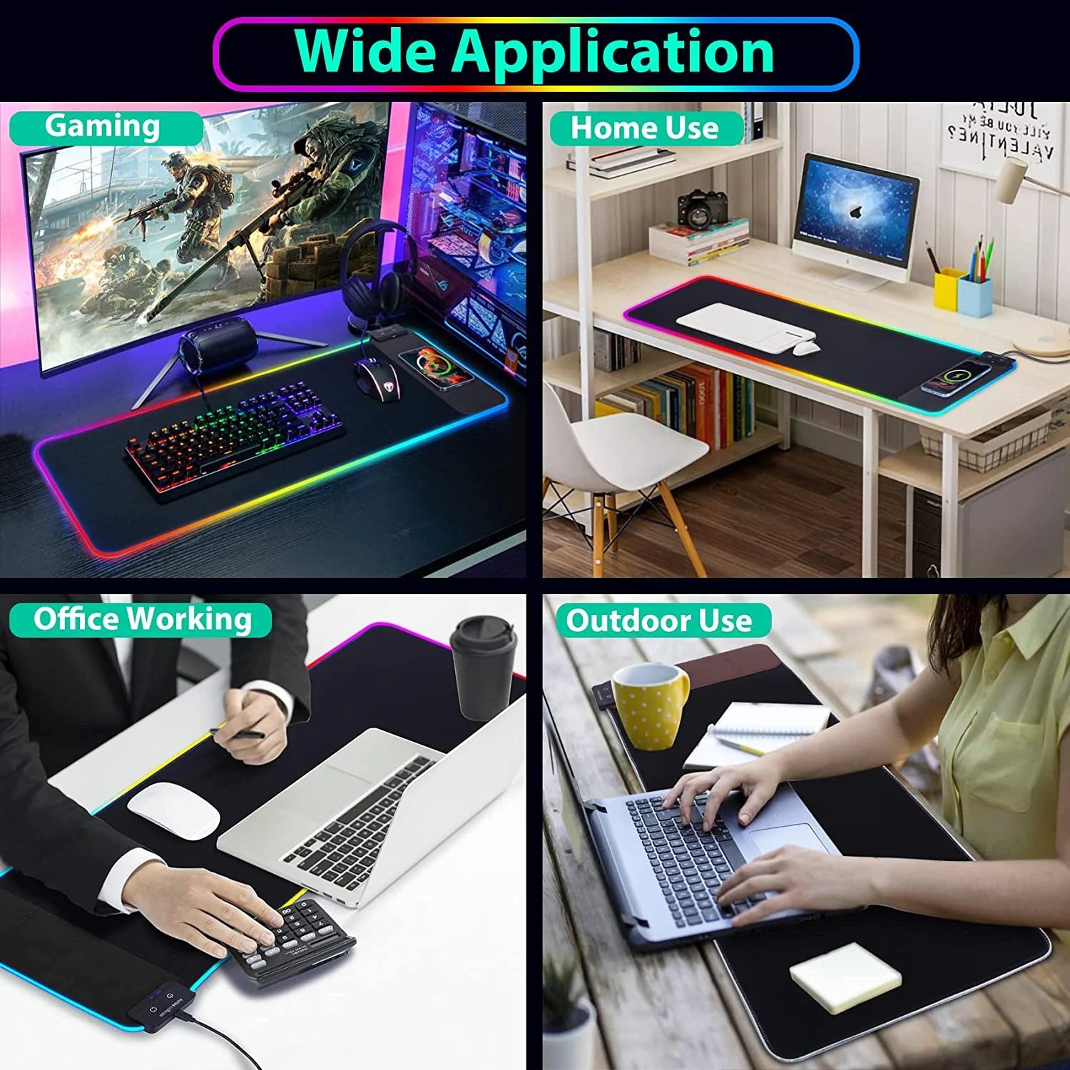 Mouse Pad with Wireless Charging, 15W RGB Gaming Mousepad with 9 Light, LED Large Desk Mat with Waterproof Non-Slip Rubber Base