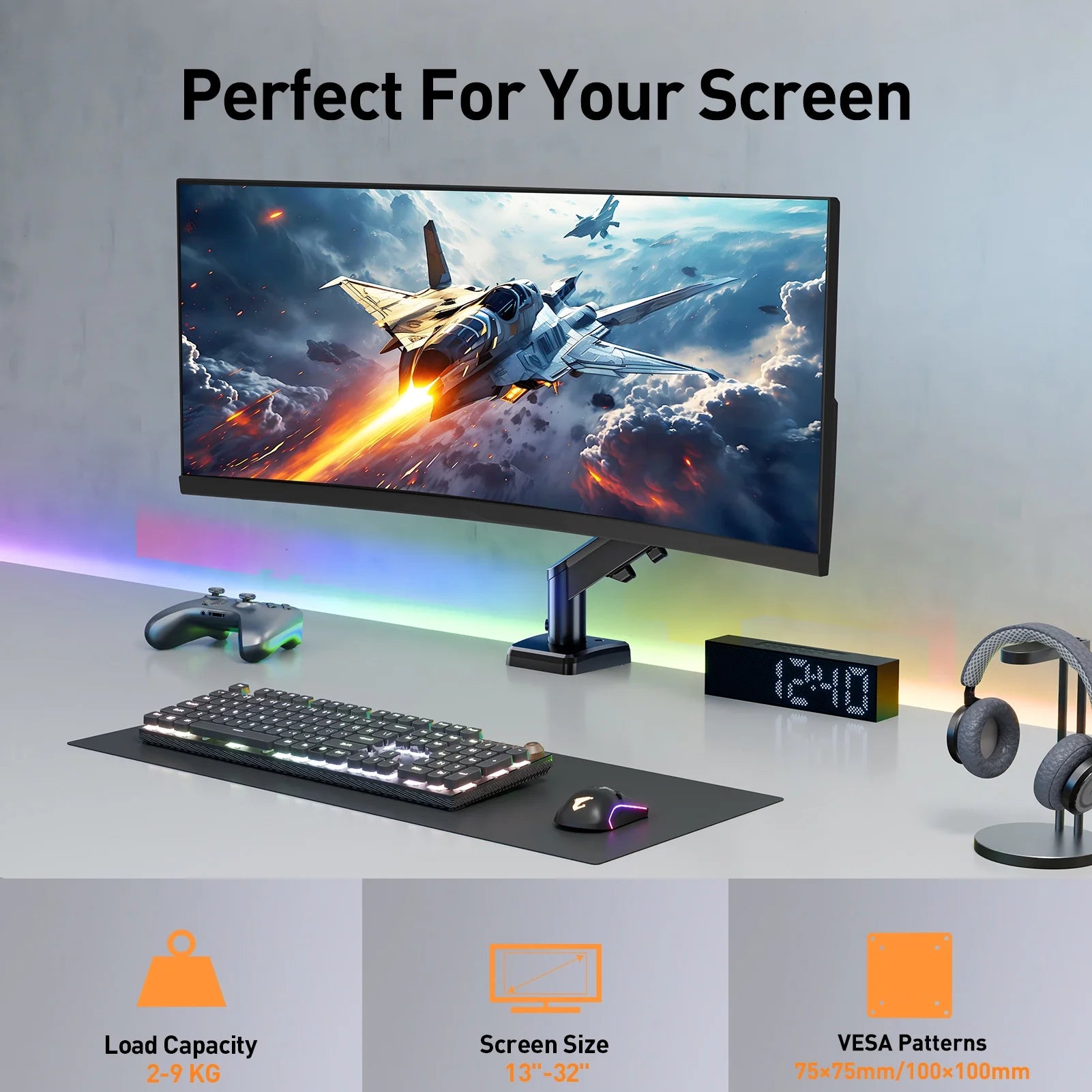 Single Monitor Desk Mount for 13"-32" Screens, Computer Monitors Stand, Height Adjustable Monitor Mount, with Gas Spring Monitor Arm Fit 4.4-19.8 Lbs