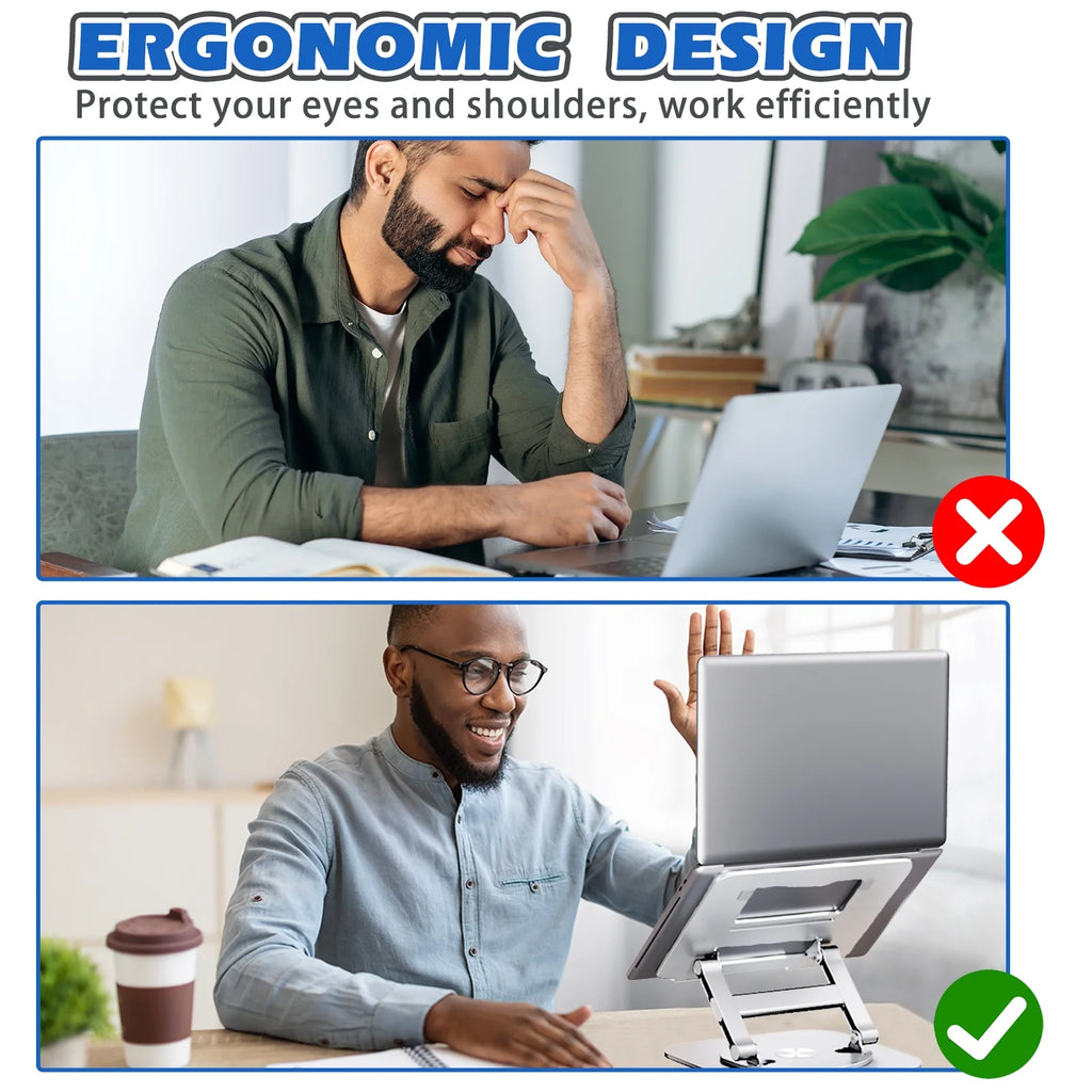 Elevate Your Workspace with the Adjustable Portable Laptop Stand - 360° Rotating Aluminum Riser for All Your Devices