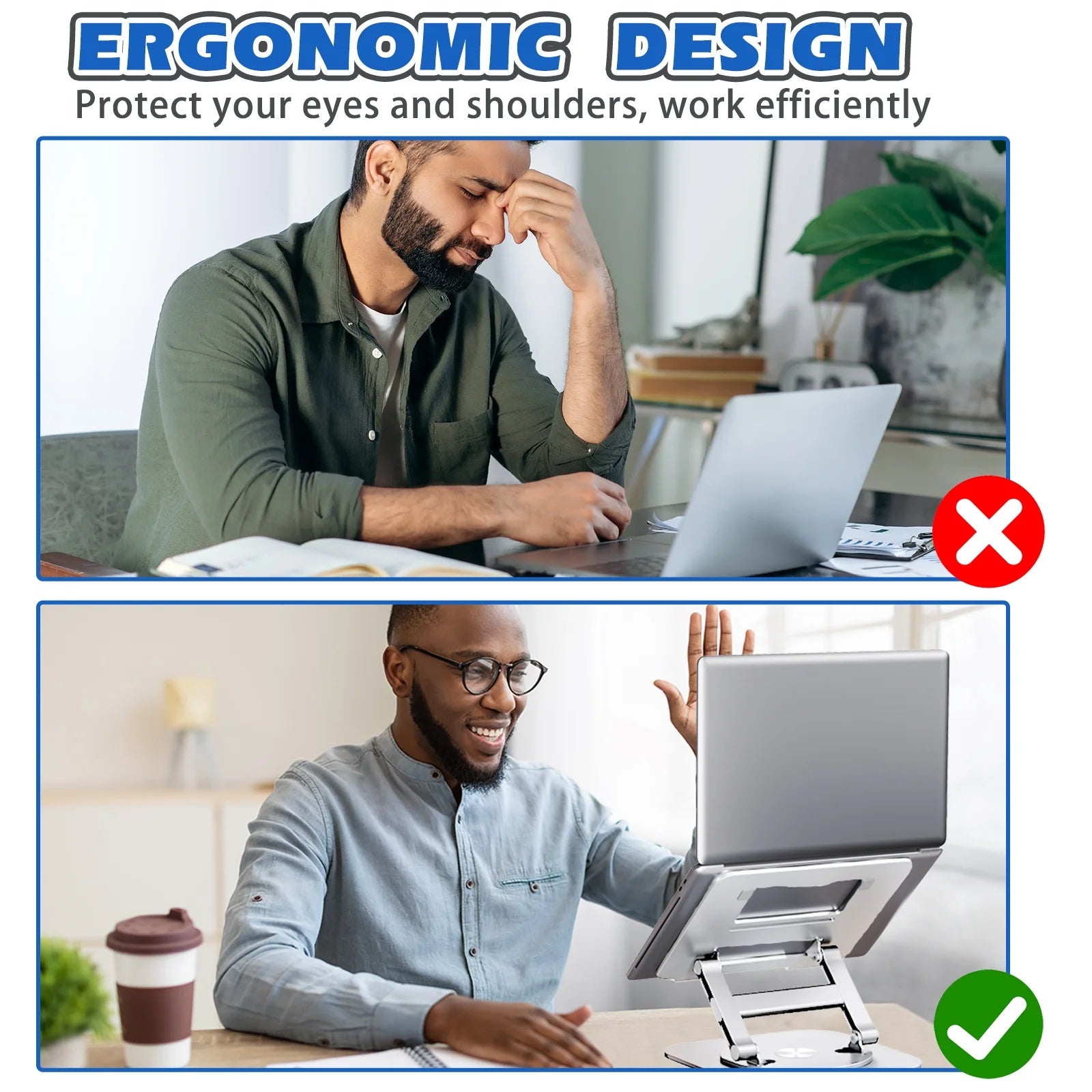 Elevate Your Workspace with the Adjustable Portable Laptop Stand - 360° Rotating Aluminum Riser for All Your Devices