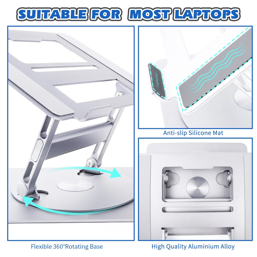 Elevate Your Workspace with the Adjustable Portable Laptop Stand - 360° Rotating Aluminum Riser for All Your Devices
