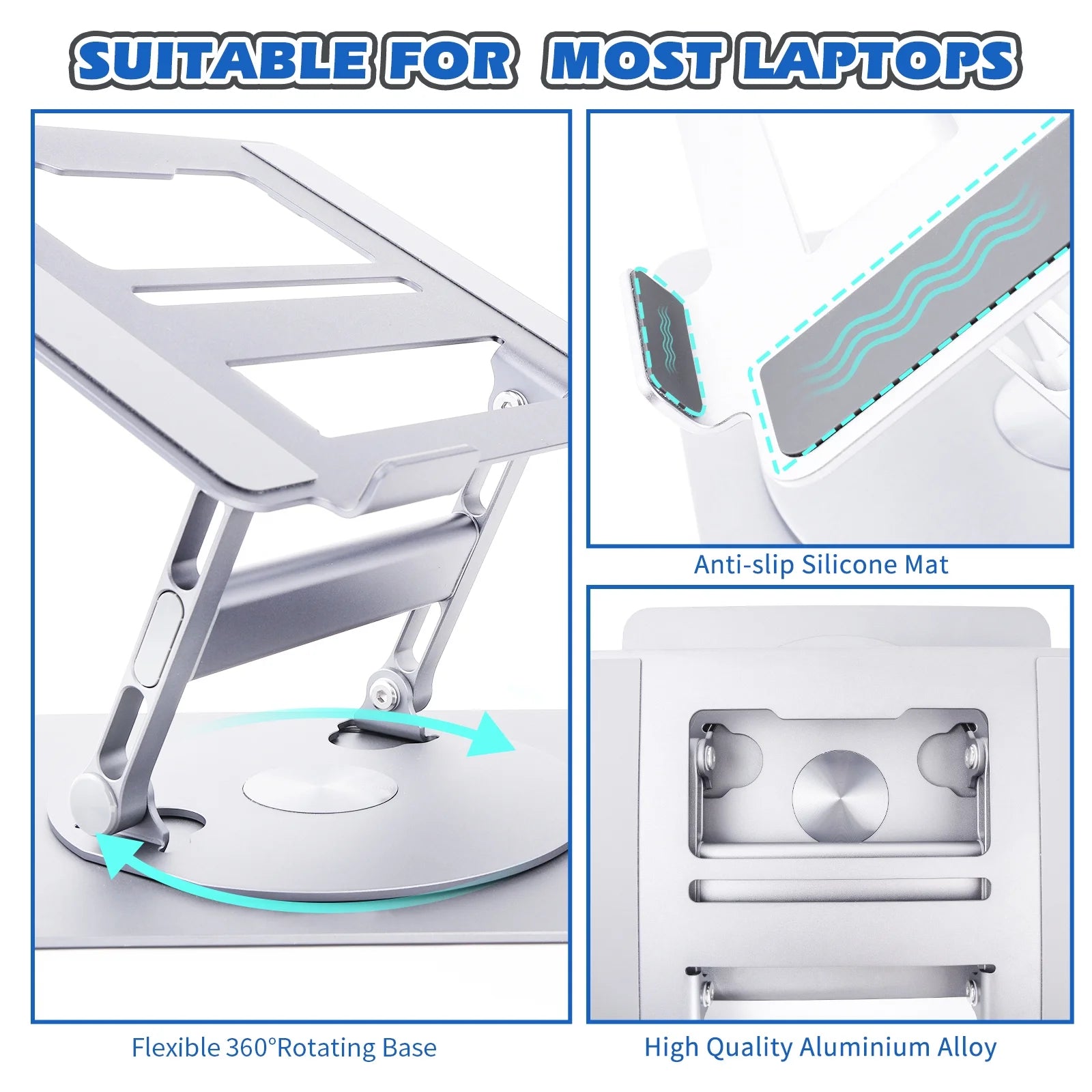 Elevate Your Workspace with the Adjustable Portable Laptop Stand - 360° Rotating Aluminum Riser for All Your Devices